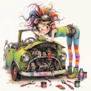 Quirky Junk Car Clip Art 10 High Res Watercolor JPGs  For Junk Journals, Scrapbooking, Card Making, Digital Download Kit, Fantasy, Whimsical