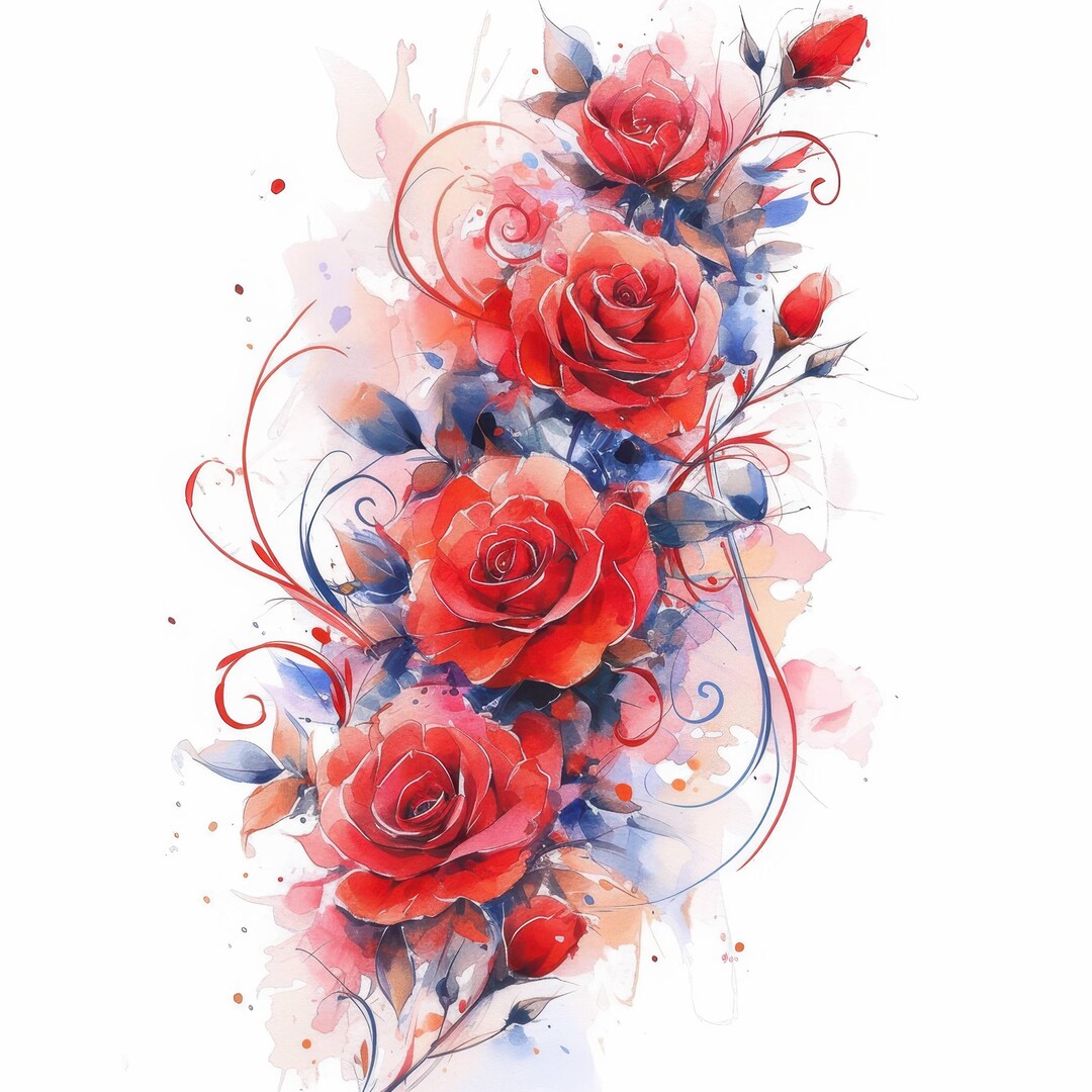 12 Abstract Rose Clipart Bundle, Red Rose Bouquet Illustration ...