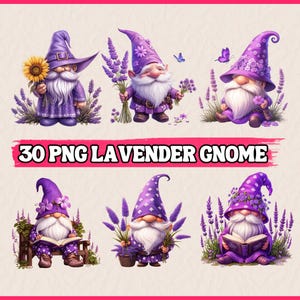 30 PNG Cute Lavender Gnomes Clipart | Cute Gnome, Spring Flower Gnome, Garden Gnome, Illustrations | Instant Download for Commercial Use DTF