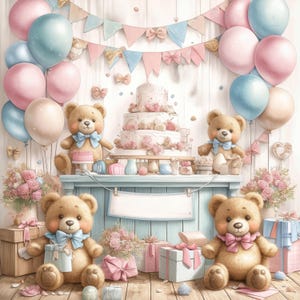 13 Teddy Bear Birthday Clipart Bundle, Birthday Party Illustration, Printable Watercolor Clipart, High Quality JPG,Paper Craft,Junk Journals