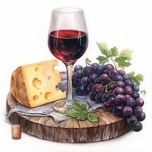 15 Wine and Cheese Clipart Bundle, Elegant Picnic Illustration, Printable Watercolor Clipart, High Quality JPG, Paper Craft, Junk Journals