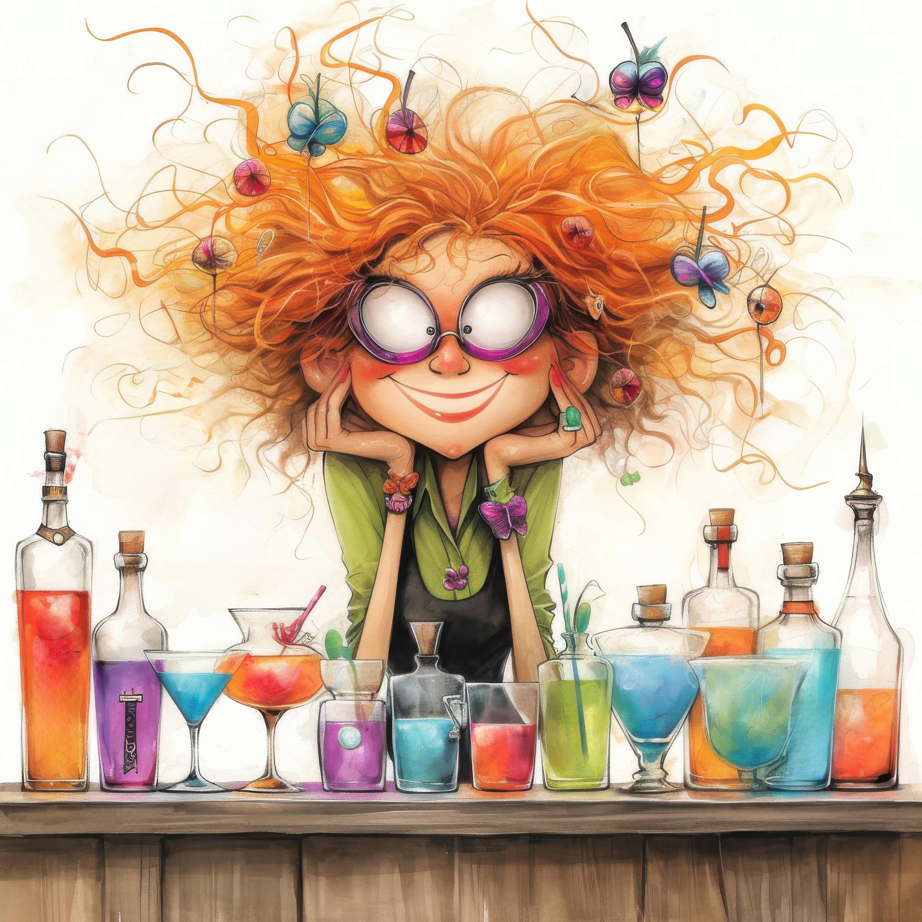 Crazy Quirky Bartender Clip Art 11 High Res Watercolor Jpgs for