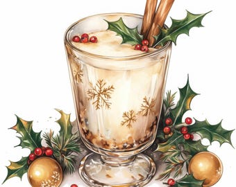 12 Eggnog Clipart Bundle, Festive holiday Beverages Illustration, Printable Watercolor Clipart, High Quality JPG, Paper Craft, Junk Journals