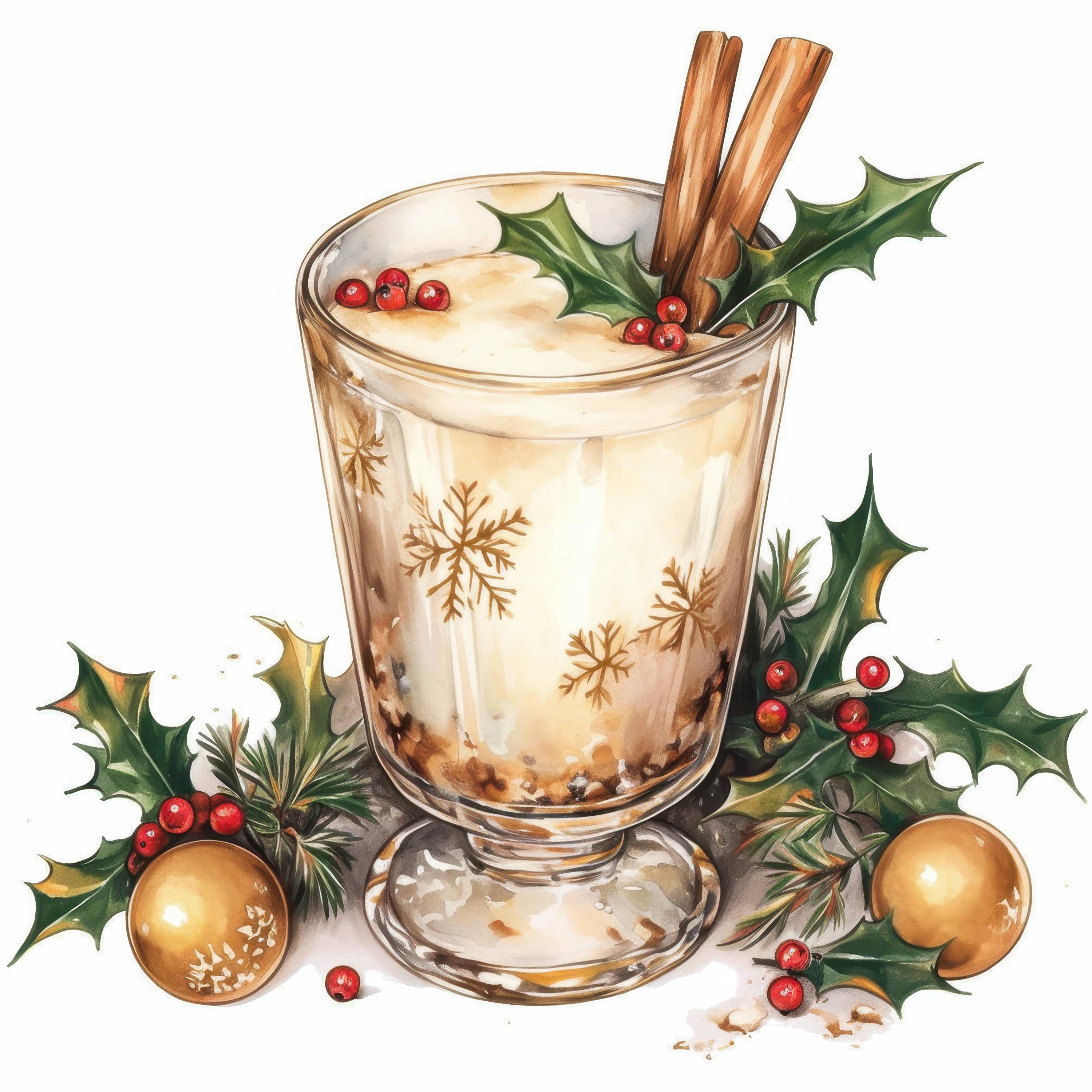 12 Eggnog Clipart Bundle, Festive Holiday Beverages Illustration ...
