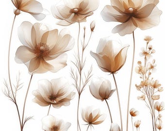 13 White and Gold Abstract Floral Clipart, Elegant Botanical Art Illustration, Printable Watercolor Clipart, High Quality JPG, Paper Craft