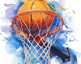 10 Basketball Clipart Bundle, Watercolor Sports Ball Illustration, Printable Watercolor Clipart, High Quality JPG, Paper Craft, Journals