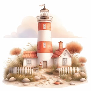 Peaceful Lighthouse Clip Art 10 High Res Watercolor JPGs Junk Journals, Scrapbooking, Card Making, Digital Download, Fantasy, Whimsical