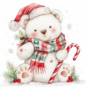 16 Polar Bear Clipart Bundle, White Winter Bear Illustration, Printable Watercolor Clipart, High Quality JPG, Paper Craft, Junk Journals