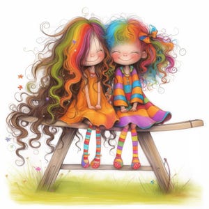 Quirky Friendship Clip Art 10 High Res Watercolor JPGs Junk Journaling, Scrapbooking, Card Making, Digital Download Kit, Fantasy, Whimsical