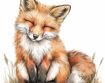 12 Cute Fox Clipart Bundle, Adorable Nursery Fox Illustration, Printable Watercolor Clipart, High Quality JPG, Paper Craft, Junk Journals