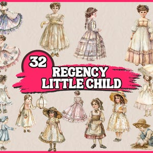32 PNG Regentschaft Little Child Clipart | Regency Niedliche Kinder, Aquarell Geschichte Menschen Clipart, Illustrationen | Sofort Download, Kommerzielle Nutzung