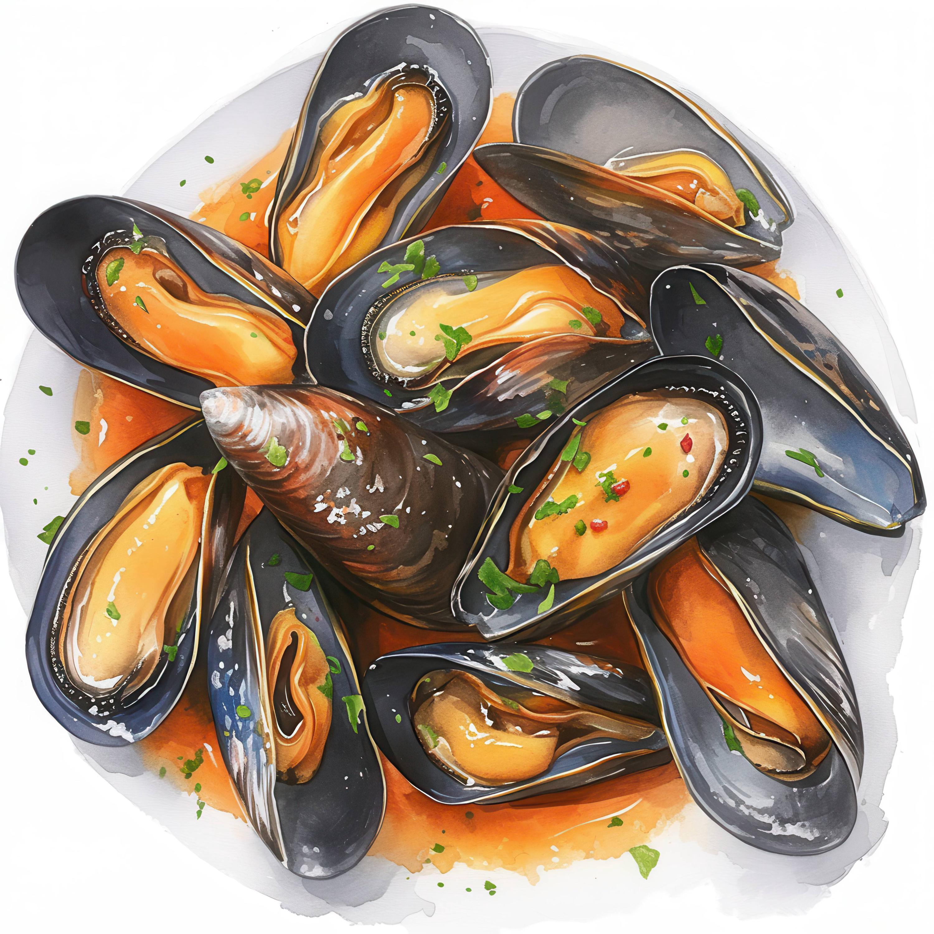 16 Mussels Garlic Herb Clipart Bundle, Delicious Seafood Illustration ...