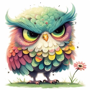 Whimsical Owl With Flowers Clipart 10 High Res Watercolor JPGs for Junk Journaling, Scrapbooking, Card Making, Digital Download, Fantasy