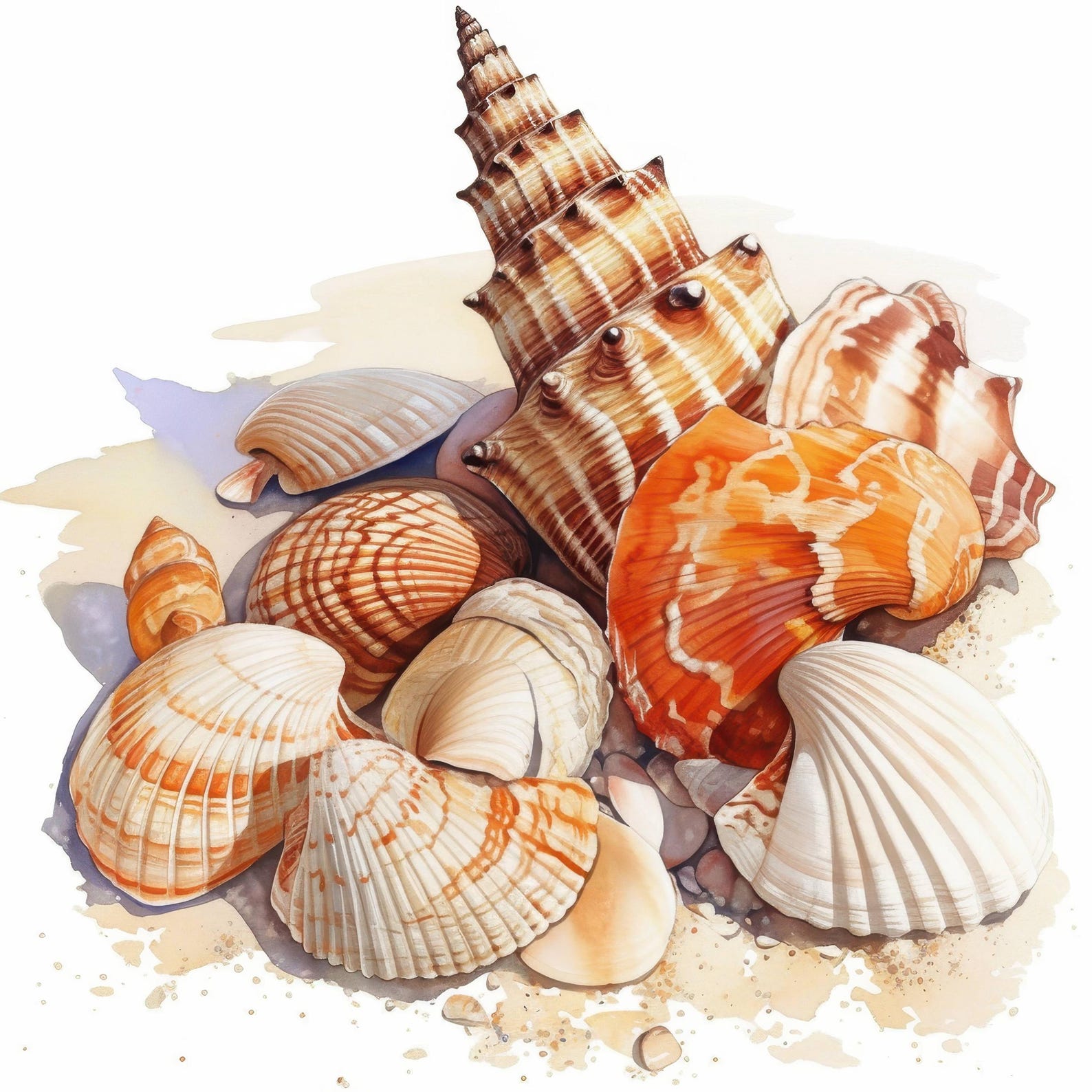 10 Coastal Shells Clipart Bundle, Beach Seashell Illustration ...
