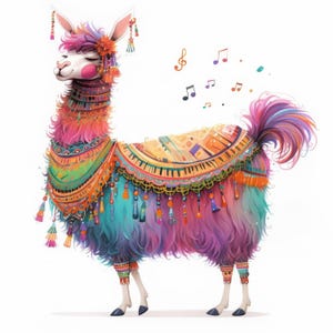 Quirky Festive Llama Clip Art 11 High Res Watercolor JPGs Junk Journaling, Scrapbooking, Card Making, Digital Download, Whimsical, Fantasy