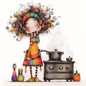 Whimsical Cooking Clip Art 11 High Res Watercolor JPGs Junk Journals, Scrapbooking, Card Making, Digital Download, Fantasy, Weird, Quirky