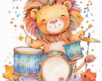 10 Playful Baby Lion Clipart Bundle, Cute Baby Lion Illustration, Printable Watercolor Clipart, High Quality JPG, Paper Craft, Junk Journals