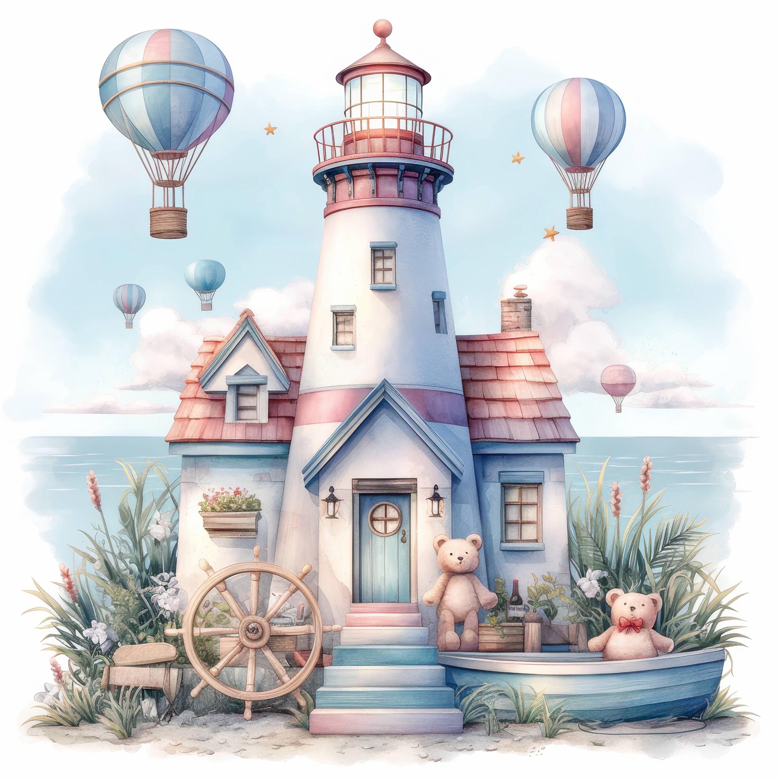 Dreamy Seaside Lighthouse Clip Art 10 High Res Watercolor Jpgs Junk ...