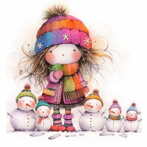 Quirky Snowman Clip Art 12 High Res Watercolor JPGs for Junk Journaling, Scrapbooking, Card Making, Digital Download Kit, Fantasy, Whimsical