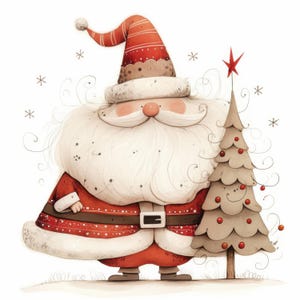 12 Whimsical Minimalist Santa Clipart, Christmas Illustration, Printable Watercolor Clipart, High Quality JPG, Paper Craft, Junk Journals