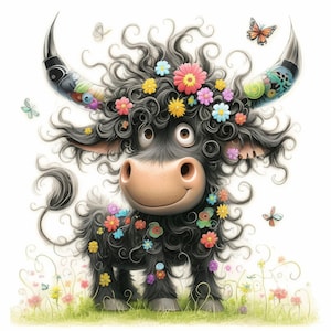 Quirky Floral Cow Clipart 11 High Res Watercolor JPGs Junk Journals, Scrapbooking, Card Making, Digital Download, Nature, Fantasy, Whimsical