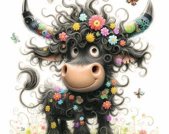 Quirky Floral Cow Clipart 11 High Res Watercolor JPGs Junk Journals, Scrapbooking, Card Making, Digital Download, Nature, Fantasy, Whimsical