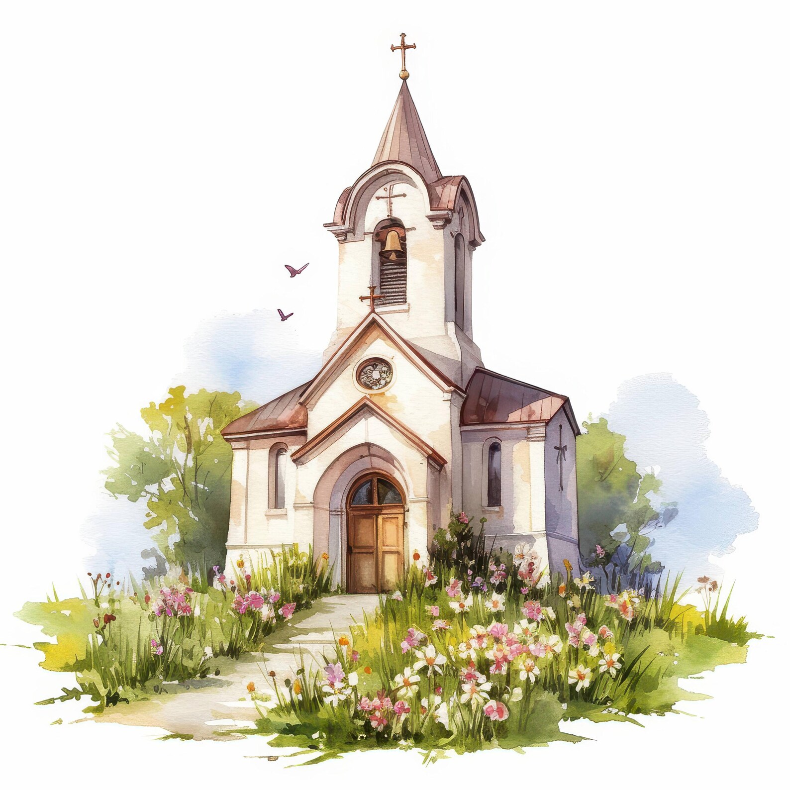 14 Spring Church Clipart Bundle, Floral Church Decor Illustration ...