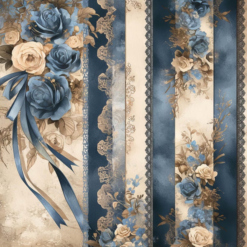 Blue Floral Lace Paper Clip Art Bundle 13 High Res Watercolor Jpgs for ...