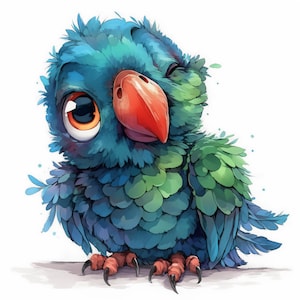 Quirky Parrot Clip Art 11 High Res Watercolor JPGs Junk Journaling, Scrapbooking, Card Making, Digital Download, Frazzled Bird, Whimsical
