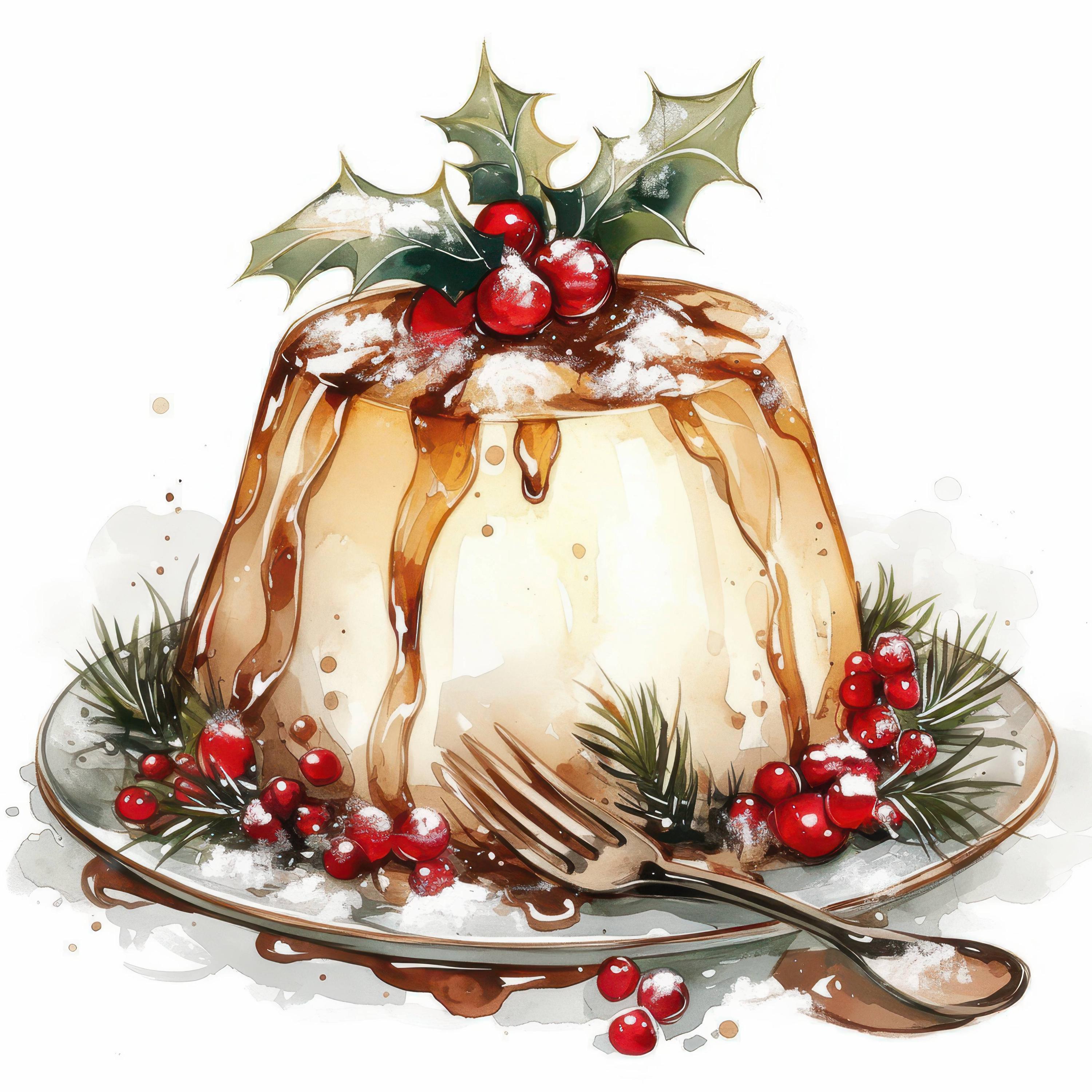 11 Festive Pudding Clipart Bundle, Holiday Dessert Illustration ...