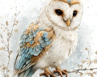 10 Snowy Winter Owl Clipart Bundle, Arctic Bird Illustration, Printable Watercolor Clipart, High Quality JPG, Paper Craft, Junk Journals
