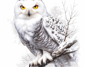 11 Winter Snowy Owl Clipart Bundle, Arctic Bird Illustration, Printable Watercolor Clipart, High Quality JPG, Paper Craft, Junk Journals