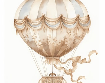 16 Hot Air Balloon Clipart Bundle, Nursery Wall Decor Illustration, Printable Watercolor Clipart, High Quality JPG, Paper Craft, Journals