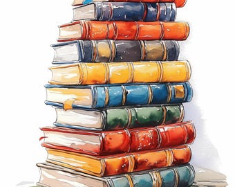11 Stack of Books Clipart Bundle, Cozy Literature Collection Illustration, Printable Watercolor Clipart, High Quality JPG, Paper Craft