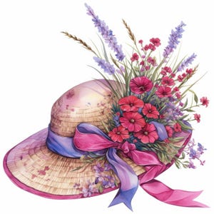 Pacchetto di 25 Clipart di cappelli floreali, illustrazioni di moda femminile elegante, Clipart acquerello stampabili, JPG di alta qualità, creazioni di carta, diari