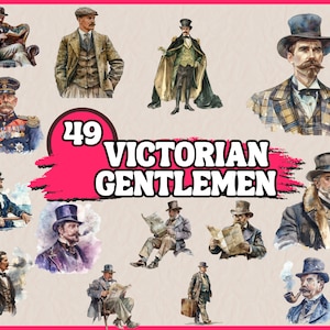 Aquarel Victoriaanse heren clipart bundel, vintage gentle man fashion clip art set, png-afbeelding, ongewenste dagboek scrapbook digitale download