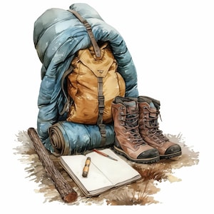 24 Camping Tent Sleeping Bag Clipart Bundle, Outdoor Adventure Illustration, Printable Watercolor Clipart, High Quality JPG, Paper Craft