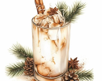 13 Festive Winter Drinks Clipart Bundle, Seasonal Beverage Illustration, Printable Watercolor Clipart, High Quality JPG, Paper Craft