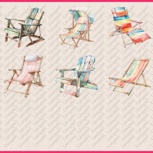 Watercolor Beach Chair Clipart Bundle, Sea Side Sunbed Clip Art Set ...