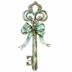 Rustic Key With Ribbon 11 High Res Watercolor JPGs for Junk Journaling, Scrapbooking, Card Making, Digital Download, Fantasy, Whimsical