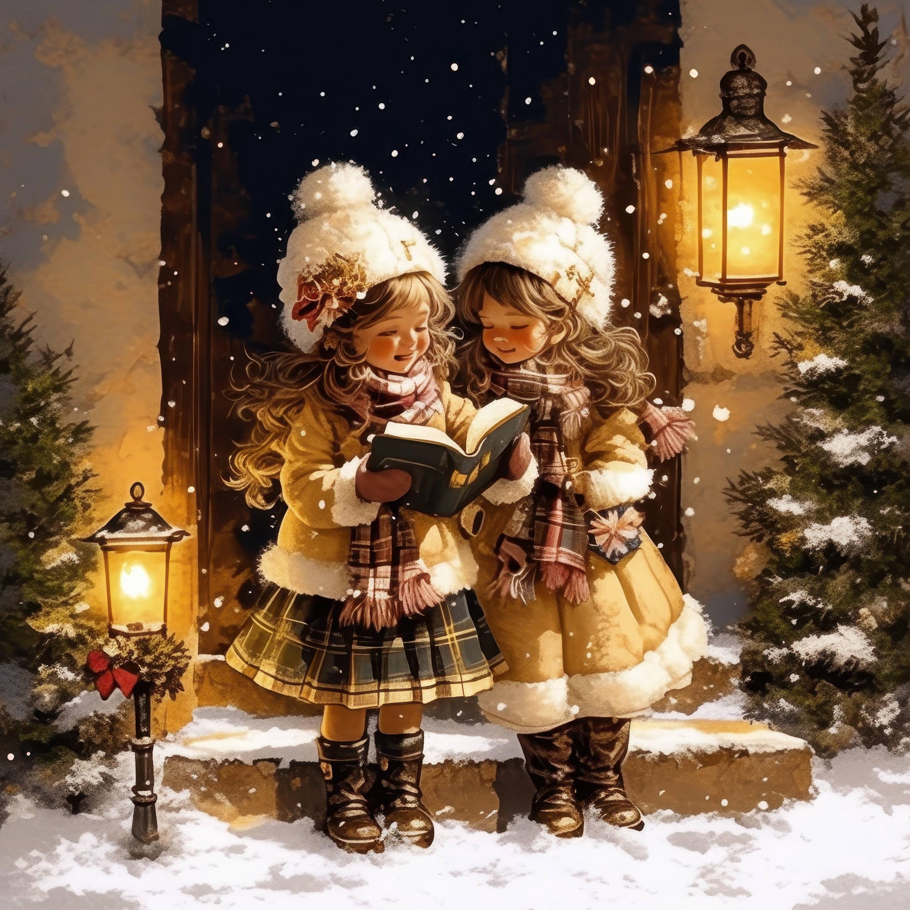 水彩画のクリスマスキャロルクリップアート15点セット、クリスマスの