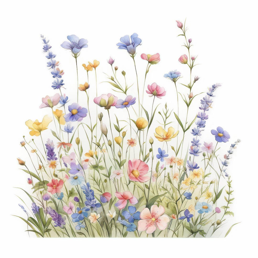 10 Summer Wildflowers Clipart Bundle, Pastel Garden Blossoms