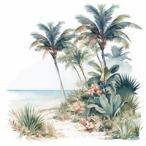 14 Tropical View Clipart Bundle, Island Horizon Illustration, Printable Watercolor Clipart, High Quality JPG, Paper Craft, Junk Journals