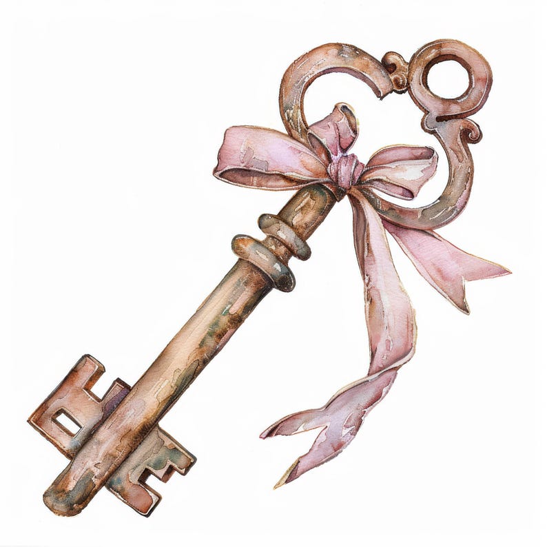 Rustic Key With Ribbon 11 High Res Watercolor Jpgs for Junk Journaling ...