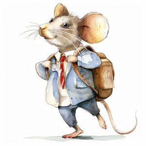 Whimsical Cartoon Mouse Clip Art 10 High Res Watercolor JPGs for Junk Journaling, Scrapbooking, Card Making, Digital Download Kit, Fantasy