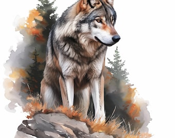 15 Wolf Clipart Bundle, Majestic Forest Animal Illustration, Printable Watercolor Clipart, High Quality JPG, Paper Craft, Junk Journals