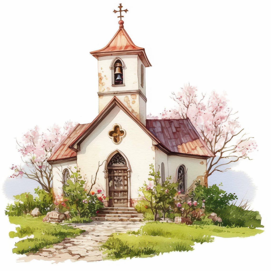 14 Spring Church Clipart Bundle, Floral Church Decor Illustration ...