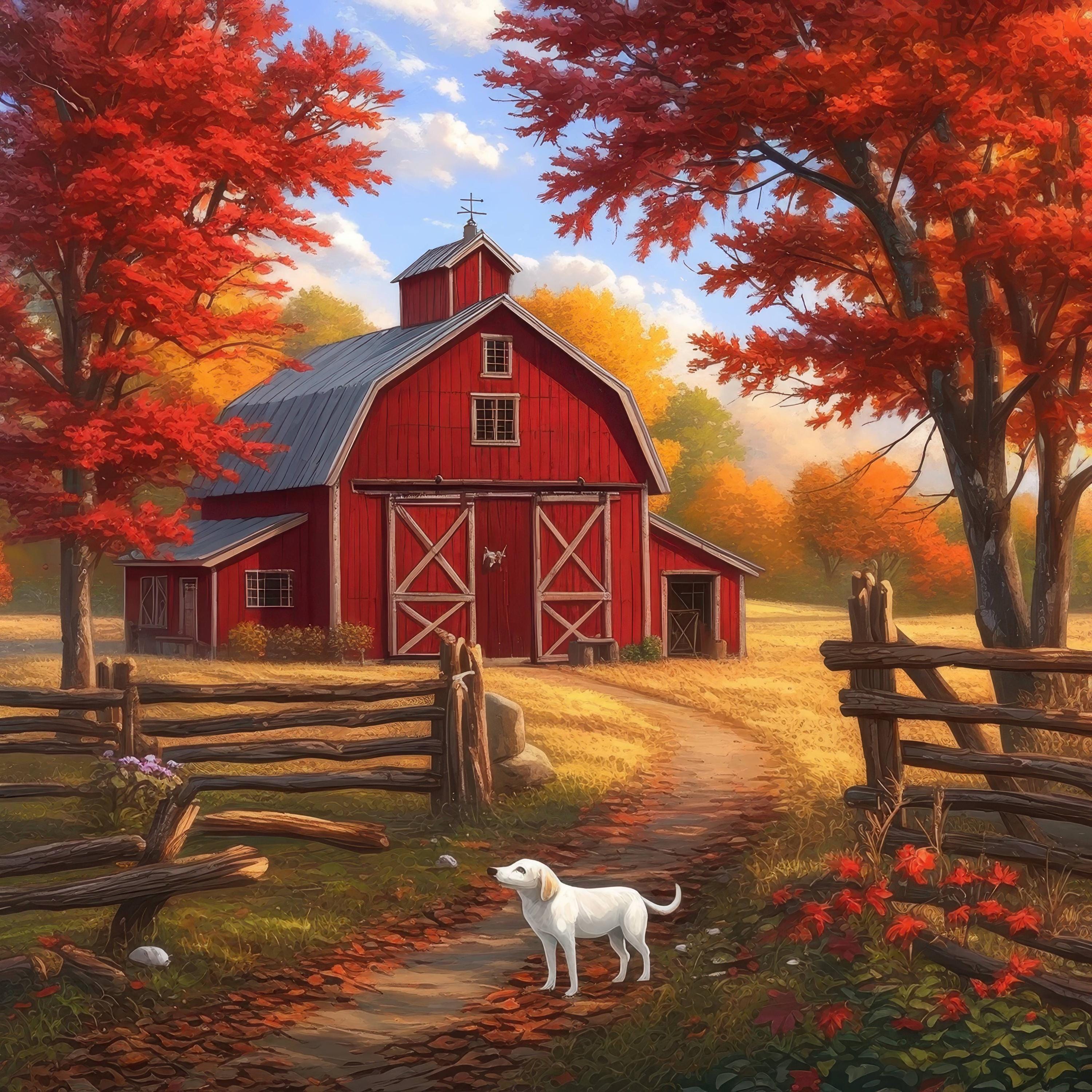 10 Old Red Barn Clipart Bundle, Rustic Farmhouse Scene Illustration ...