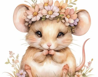 10 Peaceful Mouse Clipart Bundle, Woodland Animals Illustration, Printable Watercolor Clipart, High Quality JPG, Paper Craft, Junk Journals