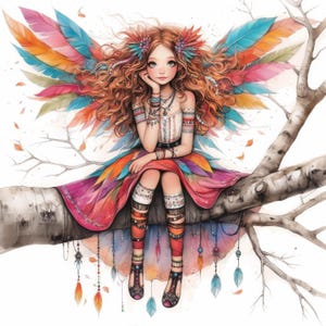 Quirky Boho Fairy Clip Art 11 High Res Watercolor JPGs Junk Journaling, Scrapbooking, Card Making, Digital Download Kit, Fantasy, Whimsical
